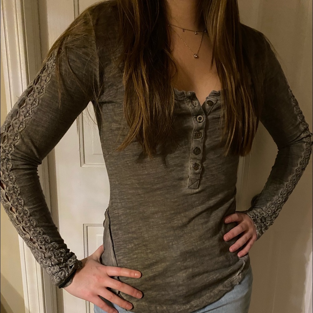 Free People Knit Embellished Long Sleeve